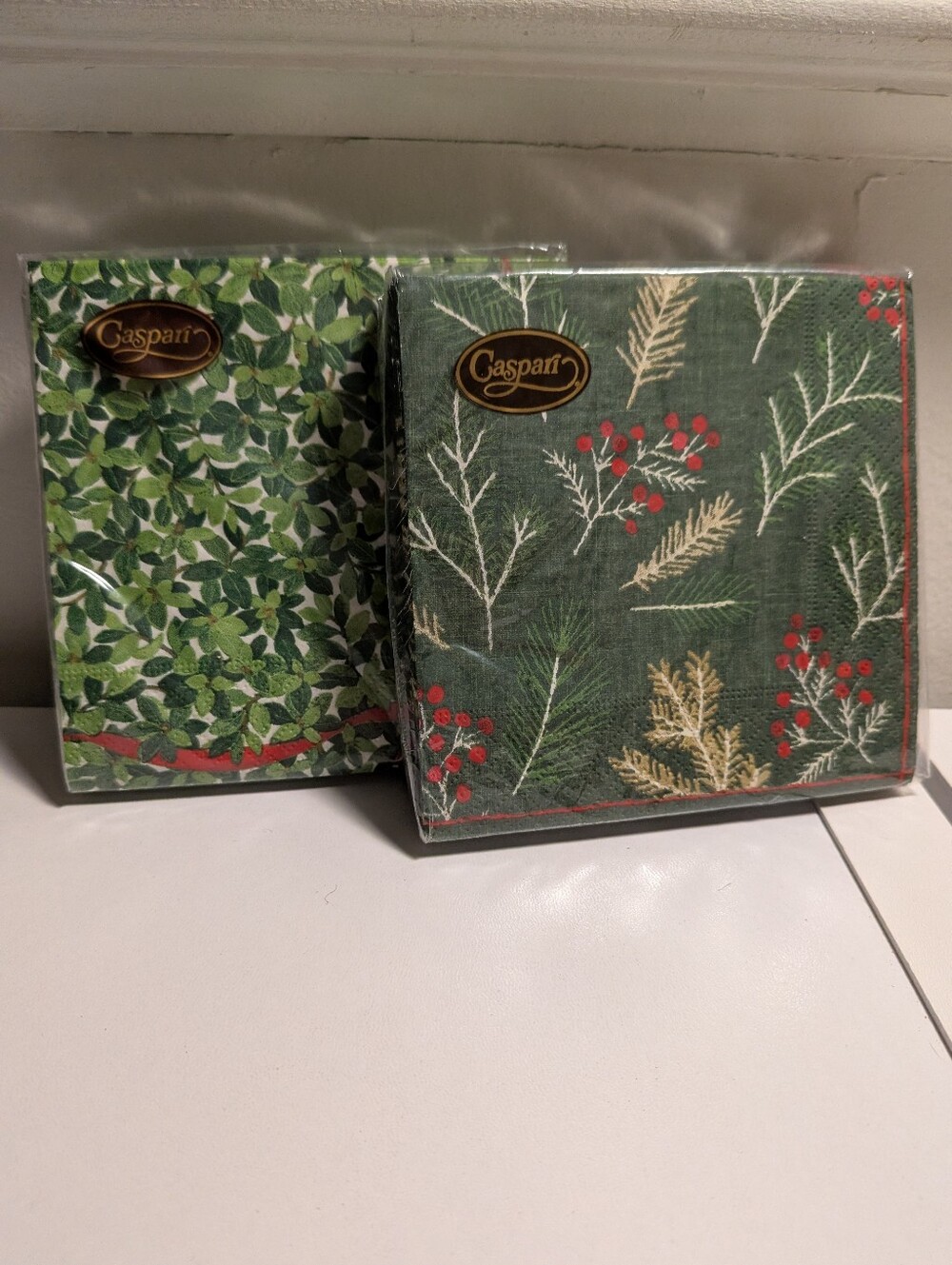 Caspari Christmas Holiday Paper Napkins Bundle Sprigs and Berries Boxwood Ivory